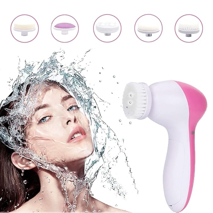5-in-1 Portable Electric Face Massager & Cleanser – Waterproof Spin Brush Kit for Exfoliation, Blackhead Removal & All Skin Types