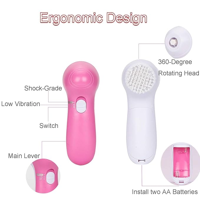 5-in-1 Portable Electric Face Massager & Cleanser – Waterproof Spin Brush Kit for Exfoliation, Blackhead Removal & All Skin Types