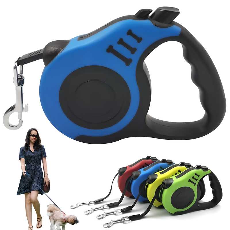 5-Meter Extra Long Retractable/Strap Leash for Dogs & Cats - Multicolor