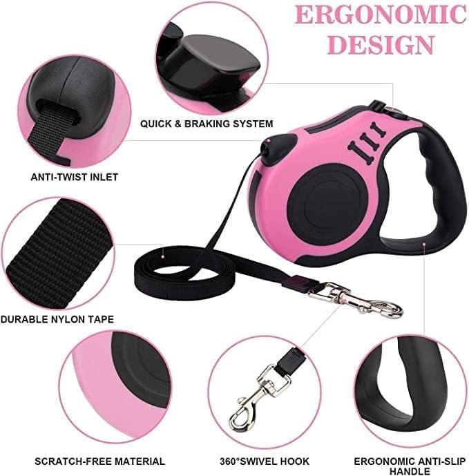 5-Meter Extra Long Retractable/Strap Leash for Dogs & Cats - Multicolor