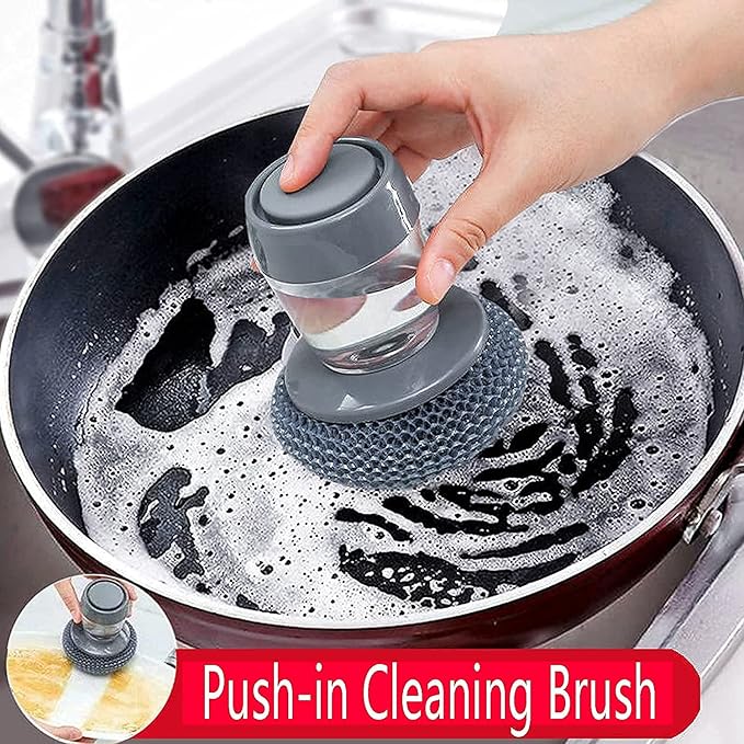 Soap Dispensing Dish Brush with Built-in Liquid Storage for Kitchen Cleaning