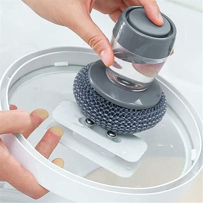 Soap Dispensing Dish Brush with Built-in Liquid Storage for Kitchen Cleaning