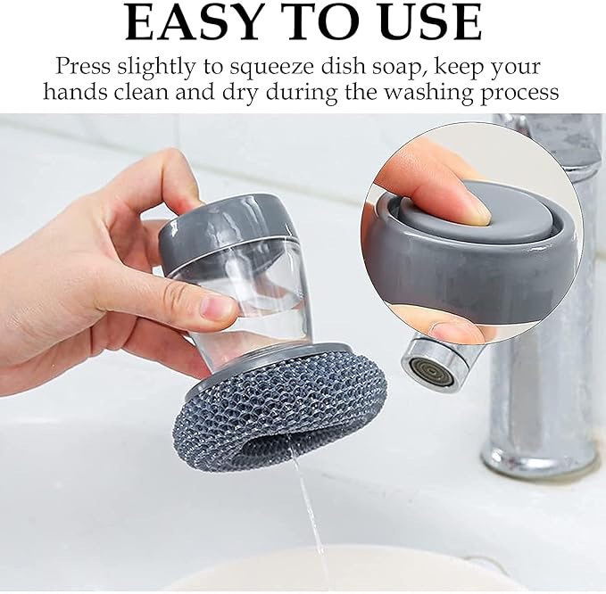 Soap Dispensing Dish Brush with Built-in Liquid Storage for Kitchen Cleaning