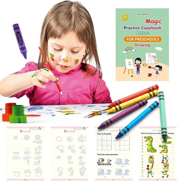 Magic Practice Copybook Set for Kids – Reusable Handwriting & Drawing Book with Pen & Refills